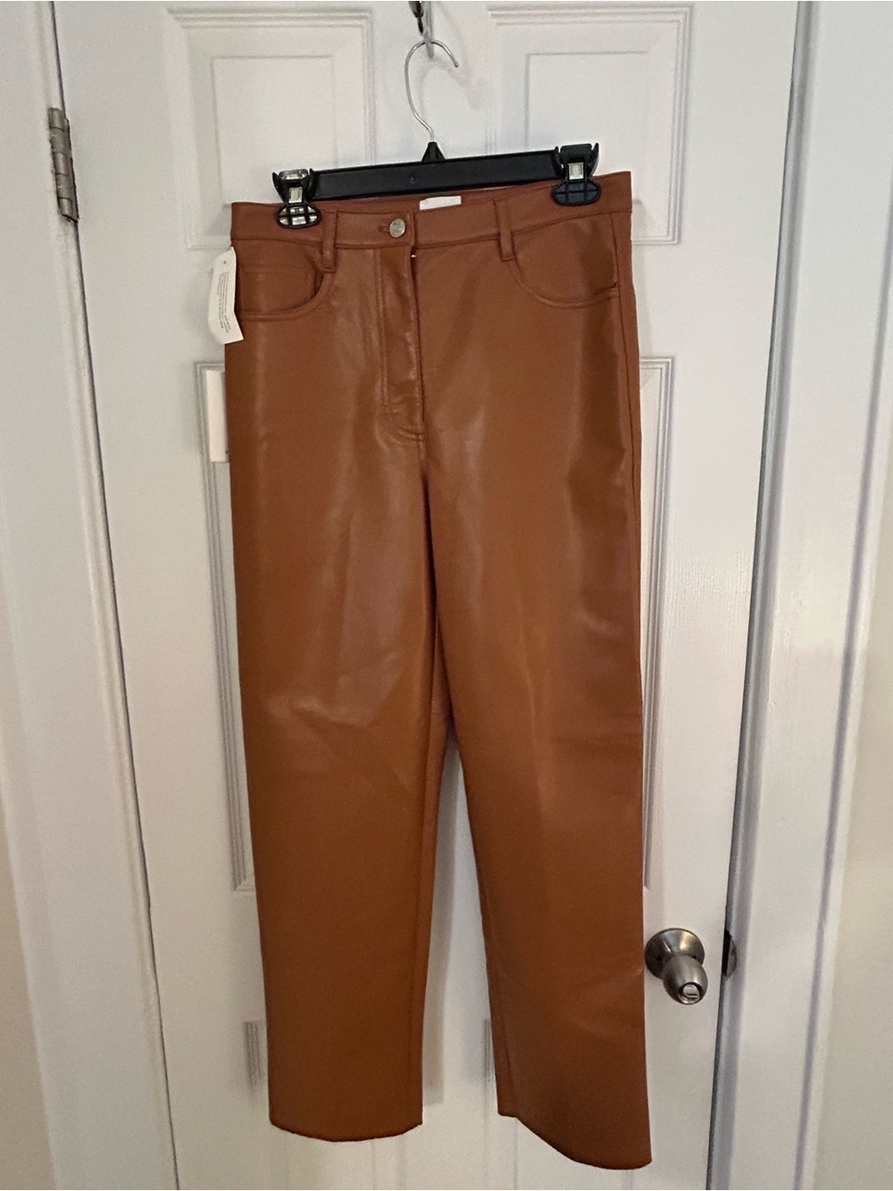 Wilfred Faux Leather Straight-Leg Jeans in Cognac